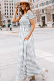 Joskaa Stripe Print Fashion Smocked Chest Maxi Dress