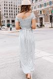 Joskaa Stripe Print Fashion Smocked Chest Maxi Dress