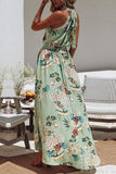 Joskaa Fashion Round Neck Floral Print Green Dress