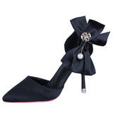 JOSKAA Bow-knot 2024 New Women's Pumps Designer Shoes High Heels Sandals Women Satin Stiletto Heels Sexy Pearl Wedding Shoes