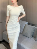 Joskaa-Summer New Elegant Midi Party Dress For Women Office Lady Solid One Piece Slim Bodycon Clothing Femme Fashion Vestidos