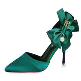 JOSKAA Bow-knot 2024 New Women's Pumps Designer Shoes High Heels Sandals Women Satin Stiletto Heels Sexy Pearl Wedding Shoes
