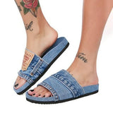 JOSKAA 2024 NEW Denim Slipper Female Shoes Non-slip Comfortable Summer Flat Slippers Woman Slides Outdoor Beach Casual Shoes Women