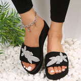 JOSKAA Women Sandals Summer Rhinestone Decoration Fashion Comfortable Thick Sole Slip On Sandals Wedge High Heel Outdoor Slippers