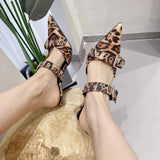 JOSKAA Women's Mules Sandals Slippers High Heels Pointed Toe Elegant Fashion Designer Trend 2024 Party Silver Leopard Print Color