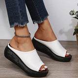 JOSKAA Mujer Ladies Shoes Wedge Summer 2024  Women's Slippers Round Toe Open Toe Slides Women Platform Beige Comfortable Casual Sandals