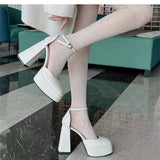 JOSKAA Super-high Heel Thick Heel Shoes Platform Sandals Women 2024 Designer Elegant Fashion Sexy Dress Party Round Toe White Heels