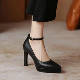 JOSKAA Elegant Woman Heels Platform Stiletto Shoes Casual Leather 2024 Trend White Designer Dress Party Round Toe