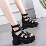 JOSKAA Women Punk Chain Sandals 2024 Summer Wedges Shoes Ladies Sandal Platform Thick Bottom Buckle Shoe Sandalias
