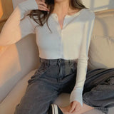 Joskaa-Autumn Spring Slimming Machine Short Top Cardigan Long Sleeve T-shirt One Size