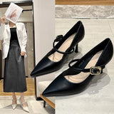 JOSKAA Elegant Woman Shoes with Medium Heels Fashion Stiletto Sexy Dress Evening Party Round Tip Luxury Designer