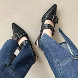 JOSKAA Slingback Shoes Gothic Chunky Heels Women's Pumps Rivet Street Style Medium Heel Punk Vintage Casual Sandals Spring Summer 2024