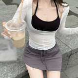 Joskaa-Slim Long Sleeves T-shirt Two Piece Set Women's Short Camisole Summer Outdoor Street Mall Shopping Tops Cooling Clothes