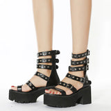 JOSKAA Women Punk Chain Sandals 2024 Summer Wedges Shoes Ladies Sandal Platform Thick Bottom Buckle Shoe Sandalias