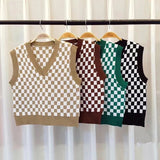 Joskaa-Streetwear Knitted Pullover Preppy Style Knitwear Tank Top Autumn Spring V-Neck Waistcoat Women Knit Sweater Vest