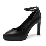 JOSKAA Elegant Woman Heels Platform Stiletto Shoes Casual Leather 2024 Trend White Designer Dress Party Round Toe