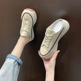 JOSKAA 2024 Spring Autumn Women's Slippers Fashion Baotou Half Slippers  Wear New Style Muffin Lace-Up Casual Canvas Slippers of Women