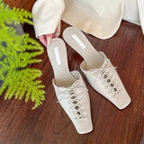 JOSKAA Slippers Summer Mules Sandals 2024 Elegant Medium Heels Women's Shoes New Sexy Fashion Party Stiletto Lace-up Shipping Free Item