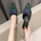 JOSKAA Slippers Shoes for Women Mules Luxury Designer Embroidery Ethnic Style Low Heel Home Sandals Female New in Fashion Free Shipping