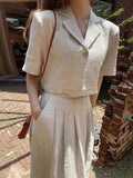 JOSKAA 2024 New Skirt Fashion Loose Linen Short Shirt & A-line Skirt 2 Pieces Suit