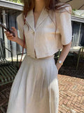 JOSKAA 2024 New Skirt Fashion Loose Linen Short Shirt & A-line Skirt 2 Pieces Suit