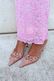 JOSKAA 2024 Fashion Woman shoes girls shoesSuede Point Toe Bow Hollow Mule Pumps