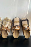 JOSKAA 2024 Fashion Woman shoes girls shoesPlaid Plush Slip-on Slippers