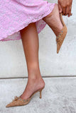 JOSKAA 2024 Fashion Woman shoes girls shoesSuede Point Toe Bow Hollow Mule Pumps