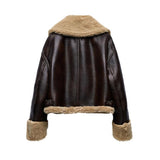 Joskaa Faux Fur Collar Pu Leather Jacket