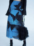 JOSKAA 2024 New Skirt Fashion Black and Blue Butterfly Print Mesh Skirt