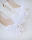 JOSKAA 2024 New Fashion High Heel Lace Wedding Pump with Tulle Bow