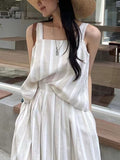 JOSKAA 2024 New Skirt Fashion Striped Vest Top + High Waist Slim Skirt Two-Piece Set