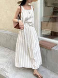 JOSKAA 2024 New Skirt Fashion Striped Vest Top + High Waist Slim Skirt Two-Piece Set