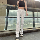 Thanksgiving Gift Flare Jeans Skinny Pockets Vintage Low Waist Retro Pants Cargo 90S Streetwear Korean Fashion
