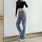 Thanksgiving Gift Letter Print Denim Jeans Pants Straight Streetwear Casual Women Trousers Clothes Fashion 90S