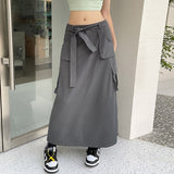 Black Friday Sales Y2k Cargo Skirt Grunge With Pockets Gray Vintage Camo Parachute Low Waist Midi Casual Female For Ladies Women