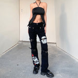 Black Friday Sales Hippie Jeans Comic Print Punk Pant Grunge Clothes Korean Fashion Straight Women Streetwear Y2k