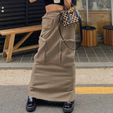 Black Friday Sales Y2k Loose Cargo Skirts Slit Long Multi Pockets Green Low Waist Retro Old School Streetwear Hot Girls Women Ladies