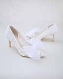 JOSKAA 2024 New Fashion High Heel Lace Wedding Pump with Tulle Bow