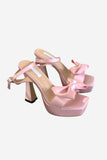 JOSKAA Woman Elegant high heel Pink Chunky High Heel Sandals with Bow