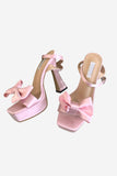 JOSKAA Woman Elegant high heel Pink Chunky High Heel Sandals with Bow