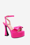 JOSKAA Woman Elegant high heel Chunky Hot Pink High Heel Sandals with Bow