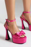 JOSKAA Woman Elegant high heel Chunky Hot Pink High Heel Sandals with Bow