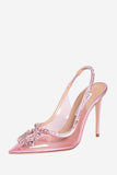 JOSKAA Woman Elegant high heel Rhinestone Pink Pointed Toe Stiletto Sandals