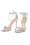 JOSKAA Woman Elegant high heel Silver Lace Up High Heels