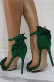 JOSKAA Woman Elegant high heel Dark Green Stiletto Flower High Heel Sandals