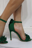 JOSKAA Woman Elegant high heel Dark Green Stiletto Flower High Heel Sandals