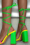 JOSKAA Woman Elegant high heel Green Strappy Block High Heeled Sandals With Bowknot