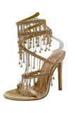 JOSKAA Woman Elegant high heel Golden Sparkly Strappy High Heeled Sandals With Tassel