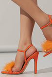 JOSKAA Woman Elegant high heel Orange Feathers Open Toe Stiletto Sandals